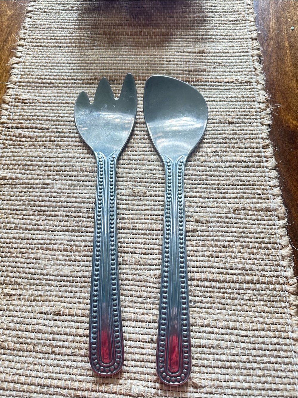 Beaded Edge Stainless Steel Serving Spoon and Fork- Wilton Armetale